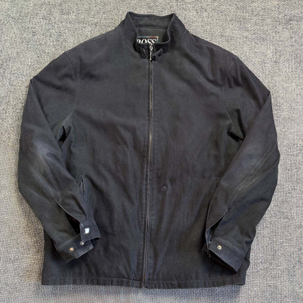 Vintage Hugo Boss Mens Black Mock Neck Outdoor Zip Up Light Track Jacket Size XL